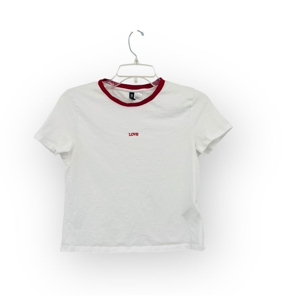H&M Cropped Graphic Love T-Shirt In White Size S